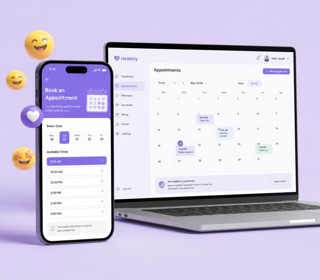 Mockup de calendário e agenda de horários disponíveis para consulta na plataforma Assistente Inteligente